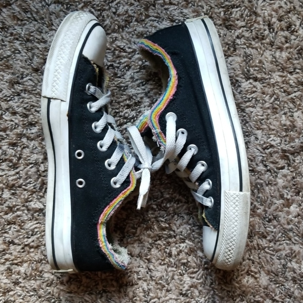 Black All Star Converse w/Rainbow Fray Edges